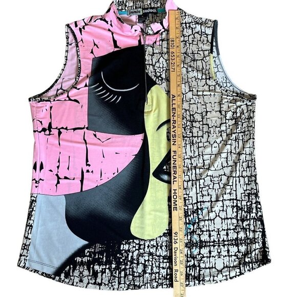 Jamie Sadock Women XL 1/4 Zip Sleeveless Golf Top Artsy Face Profile Pink Black - Picture 7 of 11